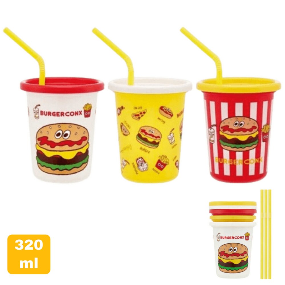 SKATER 兒童吸管水杯三入組 卡通圖案 兒童學習杯 彩色杯 漢堡 皮卡丘 恐龍 史努比-規格圖8