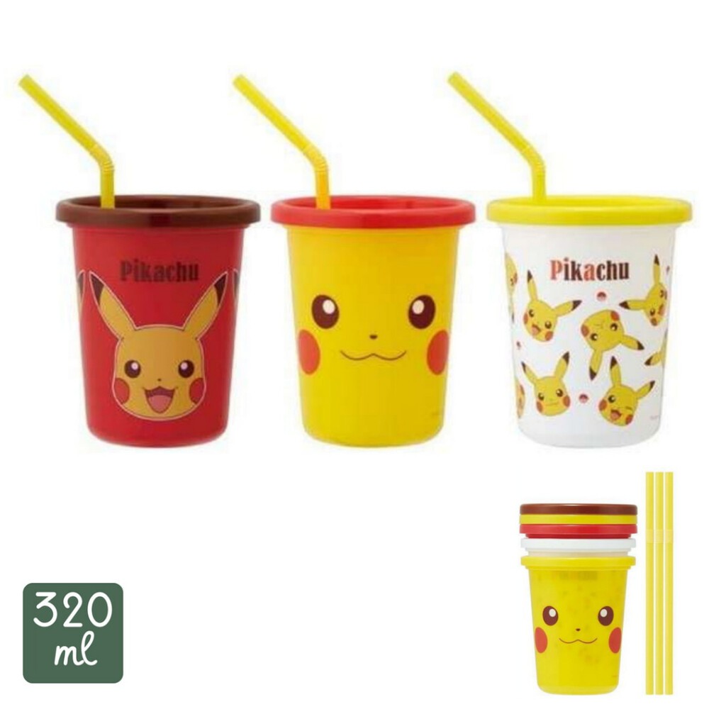 SKATER 兒童吸管水杯三入組 卡通圖案 兒童學習杯 彩色杯 漢堡 皮卡丘 恐龍 史努比-規格圖8