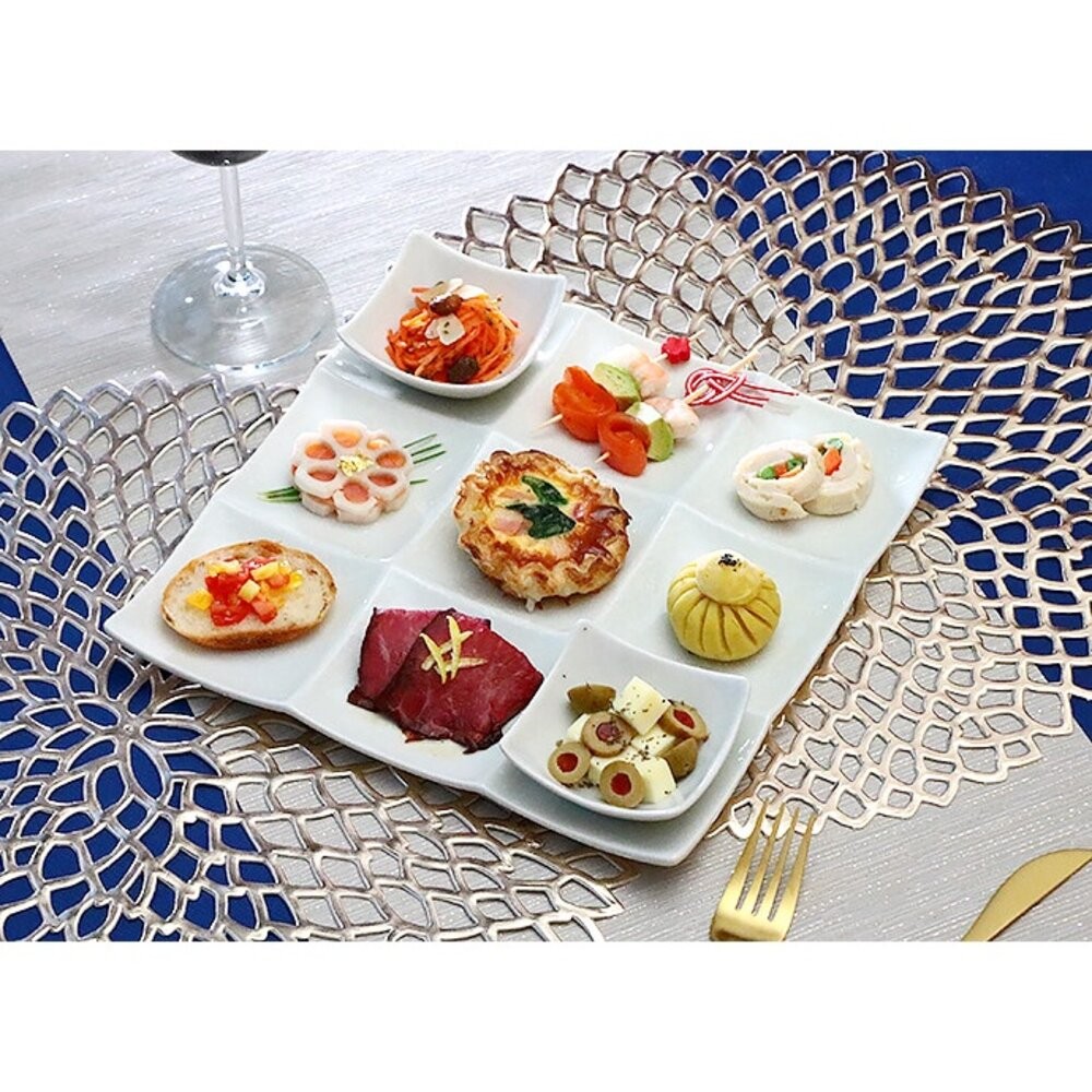日本製 日式九宮格餐盤 陶瓷餐盤 小菜 分隔盤 點心盤 壽司拼盤 涼菜盤 懷石料理 精緻分格盤-細節圖4