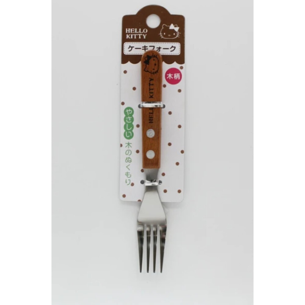 日本製 Hello Kitty凱蒂貓 點心叉 義大利麵叉 木柄叉子 小叉子 水果叉 甜點叉-細節圖2