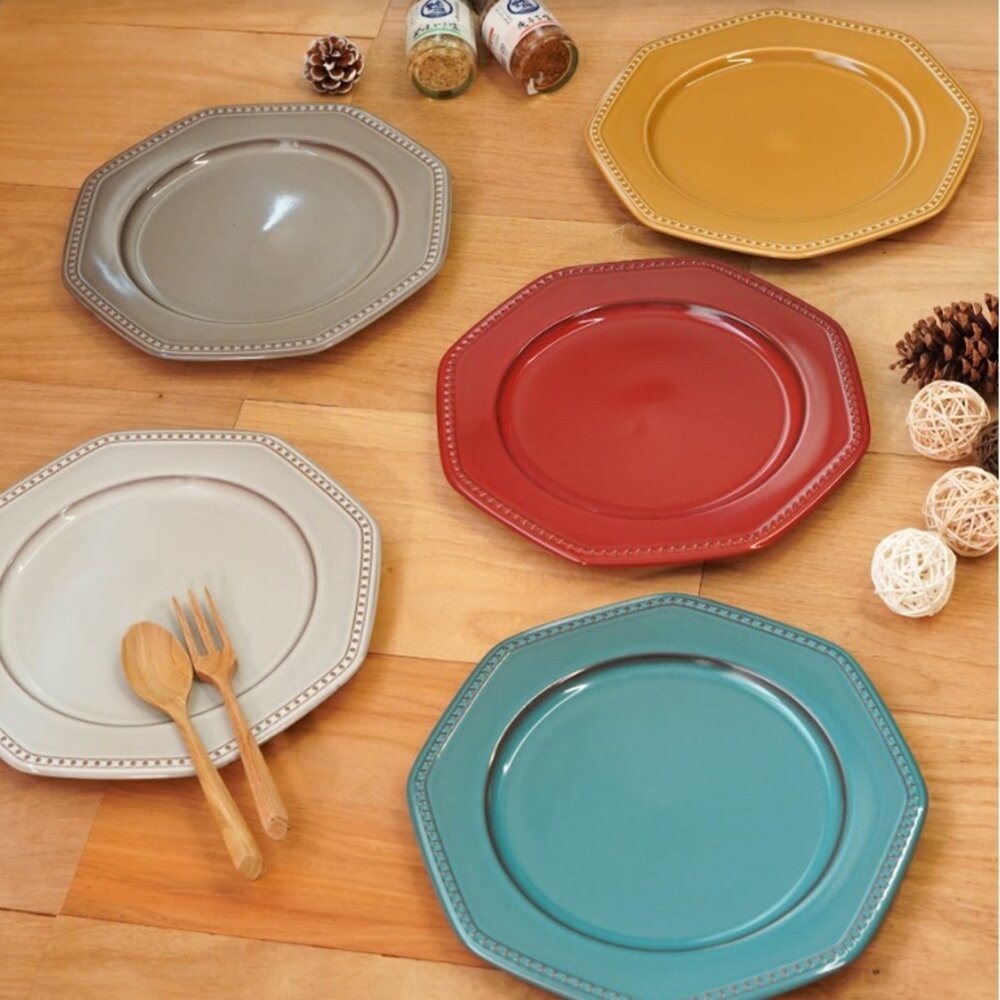 售完不再補!! 日本製 法式圓點陶瓷盤 ROOTS Colline 28cm 浮雕 圓點盤 復古盤 八角盤 盤子-細節圖4