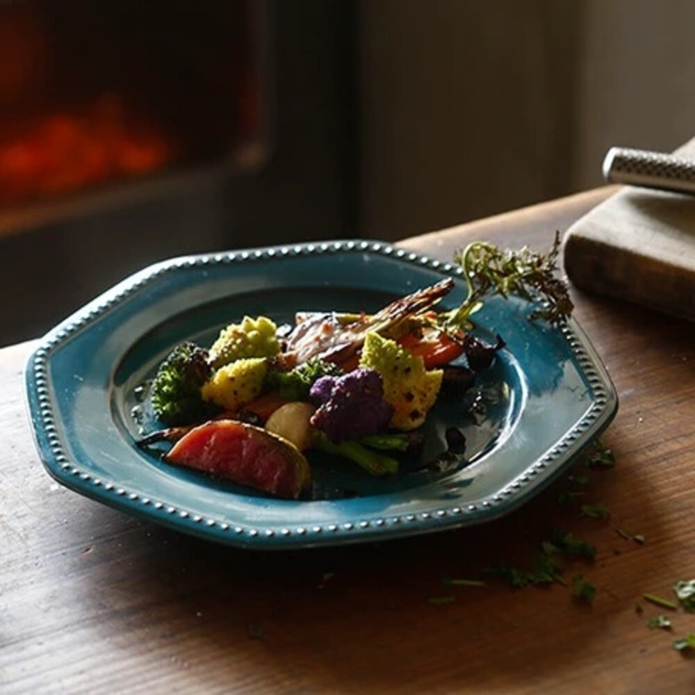 售完不再補!! 日本製 法式圓點陶瓷盤 ROOTS Colline 28cm 浮雕 圓點盤 復古盤 八角盤 盤子-細節圖5