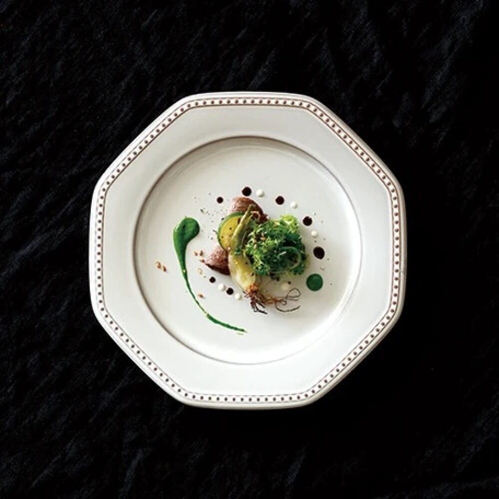 售完不再補!! 日本製 法式圓點陶瓷盤 ROOTS Colline 28cm 浮雕 圓點盤 復古盤 八角盤 盤子-細節圖7