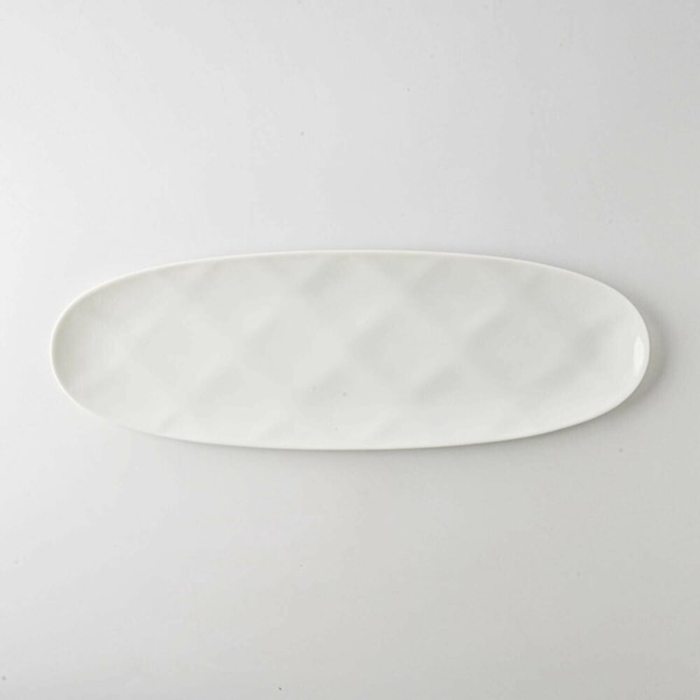 日本製 miyama深山 Haku 立體浮雕壓紋白瓷魚盤 長盤 飾品盤 魚盤 橢圓盤 沙拉盤 陶瓷盤 日本進口-細節圖4