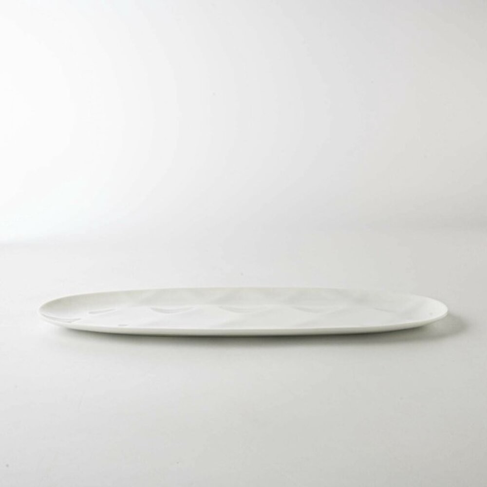 日本製 miyama深山 Haku 立體浮雕壓紋白瓷魚盤 長盤 飾品盤 魚盤 橢圓盤 沙拉盤 陶瓷盤 日本進口-細節圖5