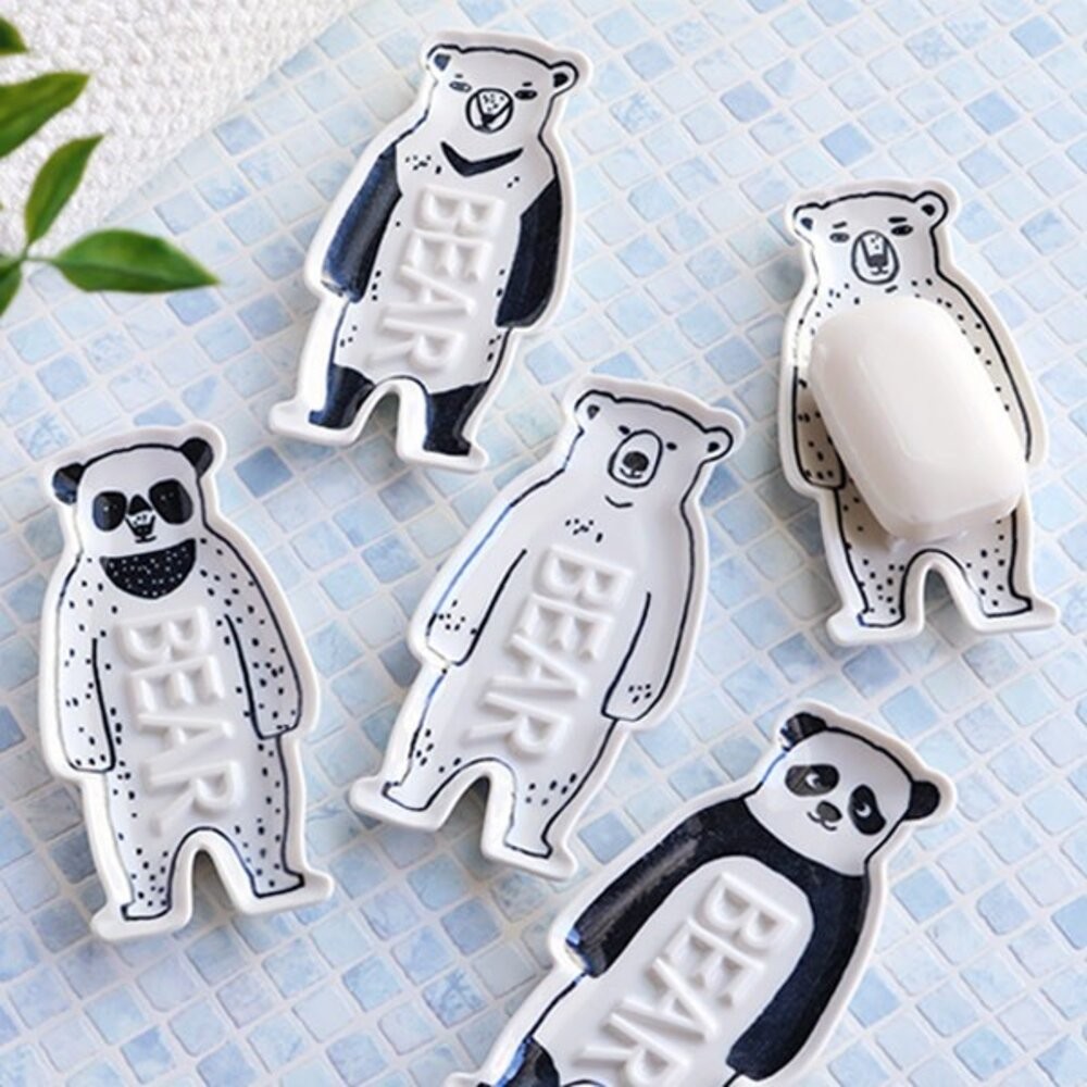 日本製肥皂架 北極熊 熊貓 陶瓷浴室廁所瀝水架 無痕免打孔肥皂盒 香皂盒 肥皂置物架-細節圖2