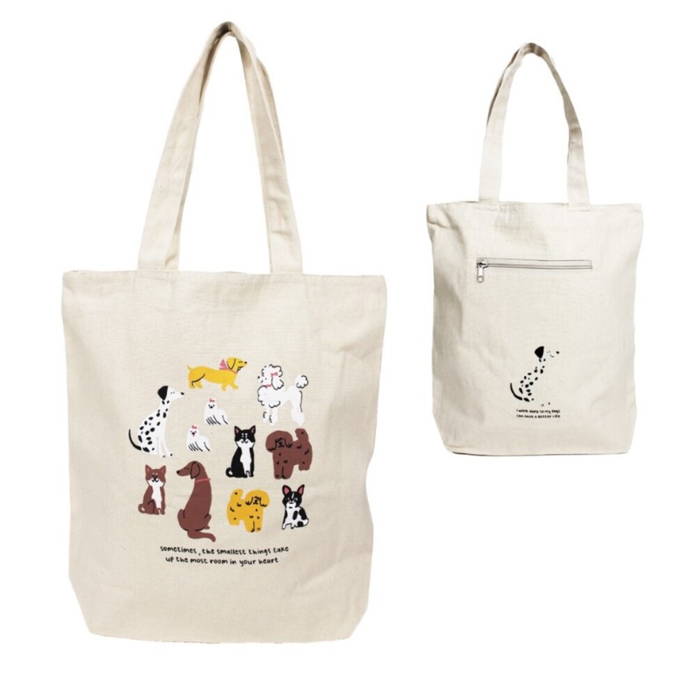 動物帆布肩背包 A4 狗狗 貓咪 熊貓 手提托特包 雙面圖案 手提袋 多款可選-規格圖7