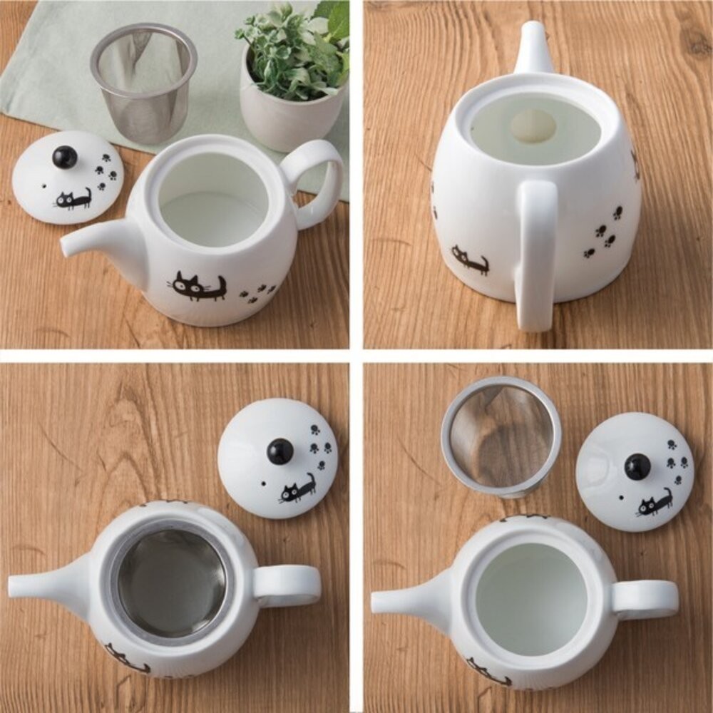 日本進口 黑貓可愛陶瓷茶壺 花茶壺 小茶壺 陶瓷茶壺 日式茶壺 茶具-細節圖5