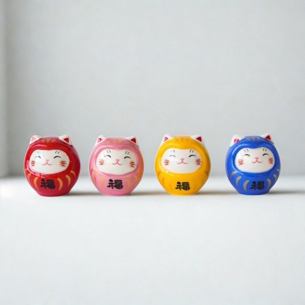 日本 藥師窯 達摩造型招財貓 附大吉籤詩 擺設擺件 開運 好運 招財 居家 辦公裝飾 新年擺飾 日本進口-細節圖2