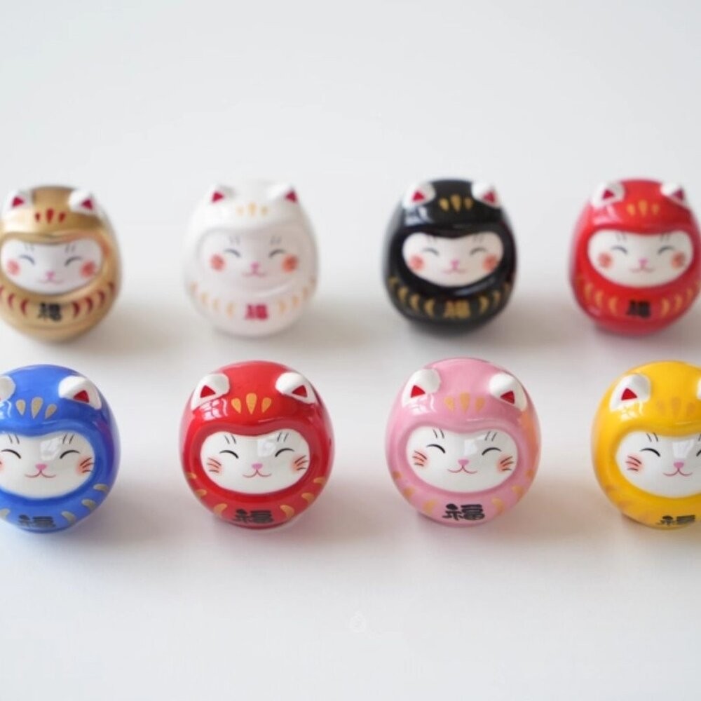 日本 藥師窯 達摩造型招財貓 附大吉籤詩 擺設擺件 開運 好運 招財 居家 辦公裝飾 新年擺飾 日本進口-細節圖4