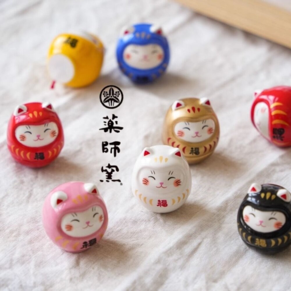 日本 藥師窯 達摩造型招財貓 附大吉籤詩 擺設擺件 開運 好運 招財 居家 辦公裝飾 新年擺飾 日本進口-細節圖5