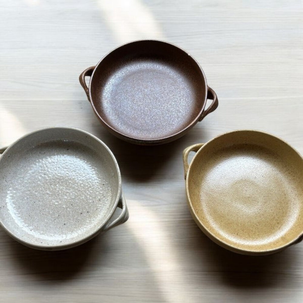 日本製 美濃燒 雙耳盤 陶瓷雙耳圓盤 日式紋理 咖哩盤 燉飯 陶瓷盤 圓盤 盤子  深盤 可堆疊 日本進口-細節圖2