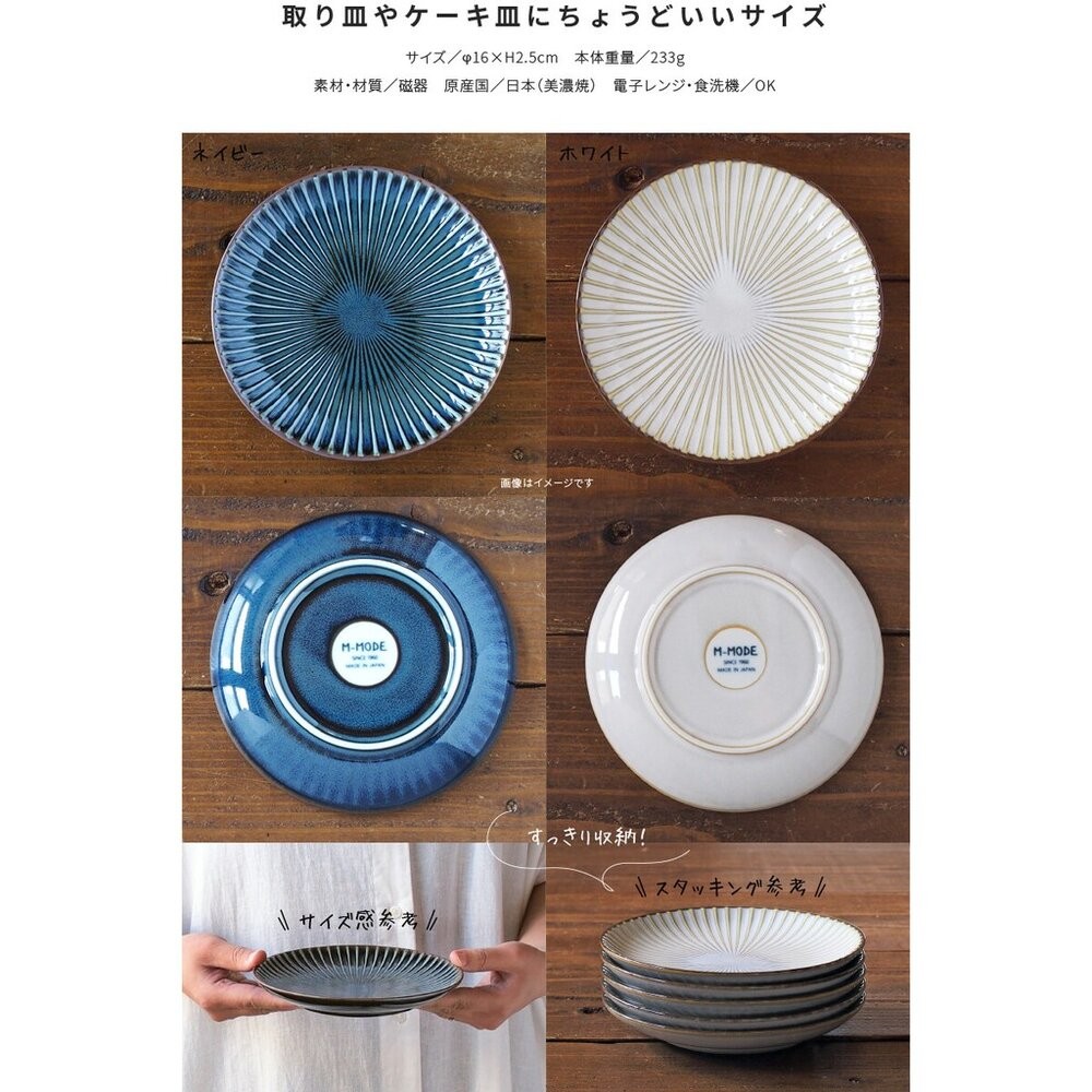 日本製美濃燒 放射狀 白色/海軍藍/黃灰色｜餐盤 蛋糕盤 菜盤 餅乾盤 小菜盤 日本料理 可微波爐洗碗機-細節圖9