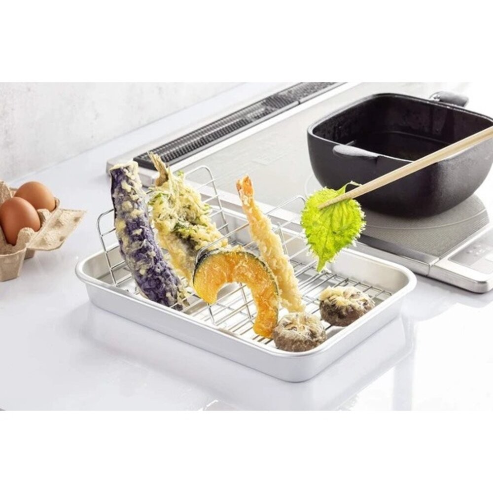 日本製 谷口金屬 可立式 瀝油盤 炸物瀝油盤 | 解凍盤 炸物盤 滴油盤 濾油盤 備料盤 炸物 肉品解凍 日本進口-細節圖2