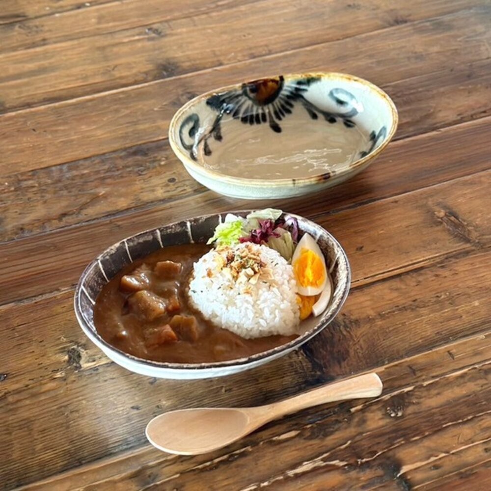 日本製美濃燒橢圓盤手繪安南唐草/線條 20cm 深盤 | 咖哩盤 義大利麵盤 早午餐盤 日本盤子 沙拉盤 日本進口-細節圖2