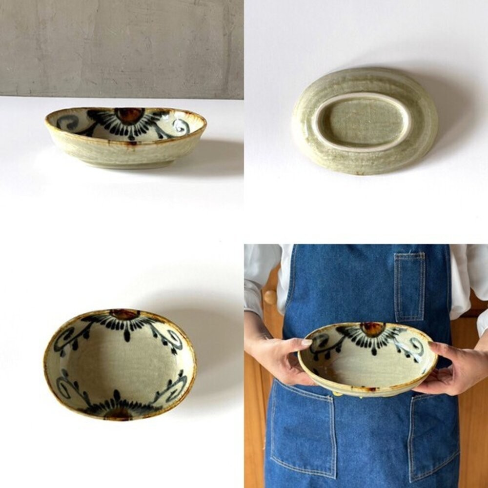 日本製美濃燒橢圓盤手繪安南唐草/線條 20cm 深盤 | 咖哩盤 義大利麵盤 早午餐盤 日本盤子 沙拉盤 日本進口-細節圖8