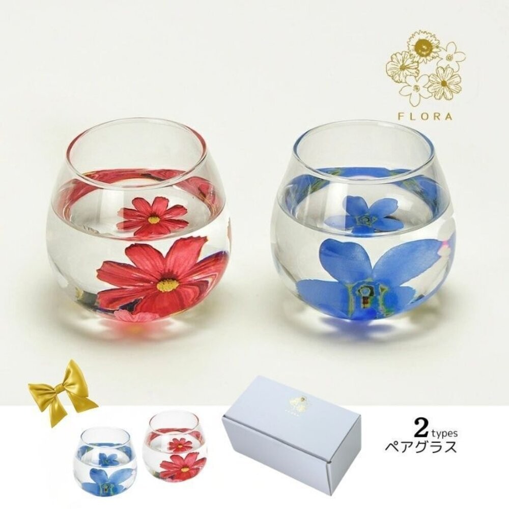 日本製日式浮花玻璃對杯禮盒 320ml | 輕量 飲料杯 玻璃水杯 對杯 造型杯子 入厝禮盒 拍照道具 日本進口-細節圖2