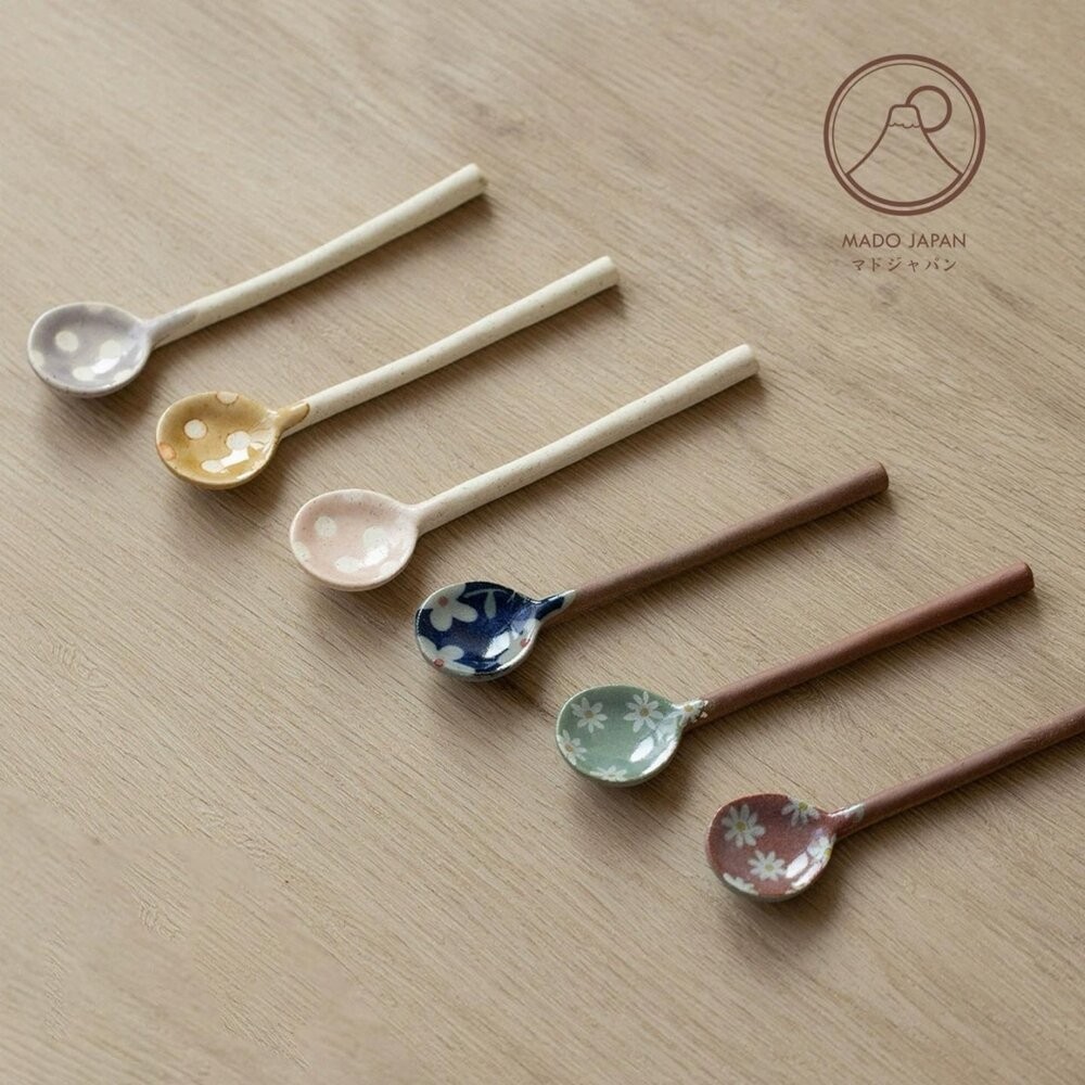 日本製 美濃燒陶瓷湯匙 圓點/花卉 湯匙 | 粗陶 咖啡匙 甜點匙 環保餐具 調味料勺子 湯勺 勺子-細節圖3