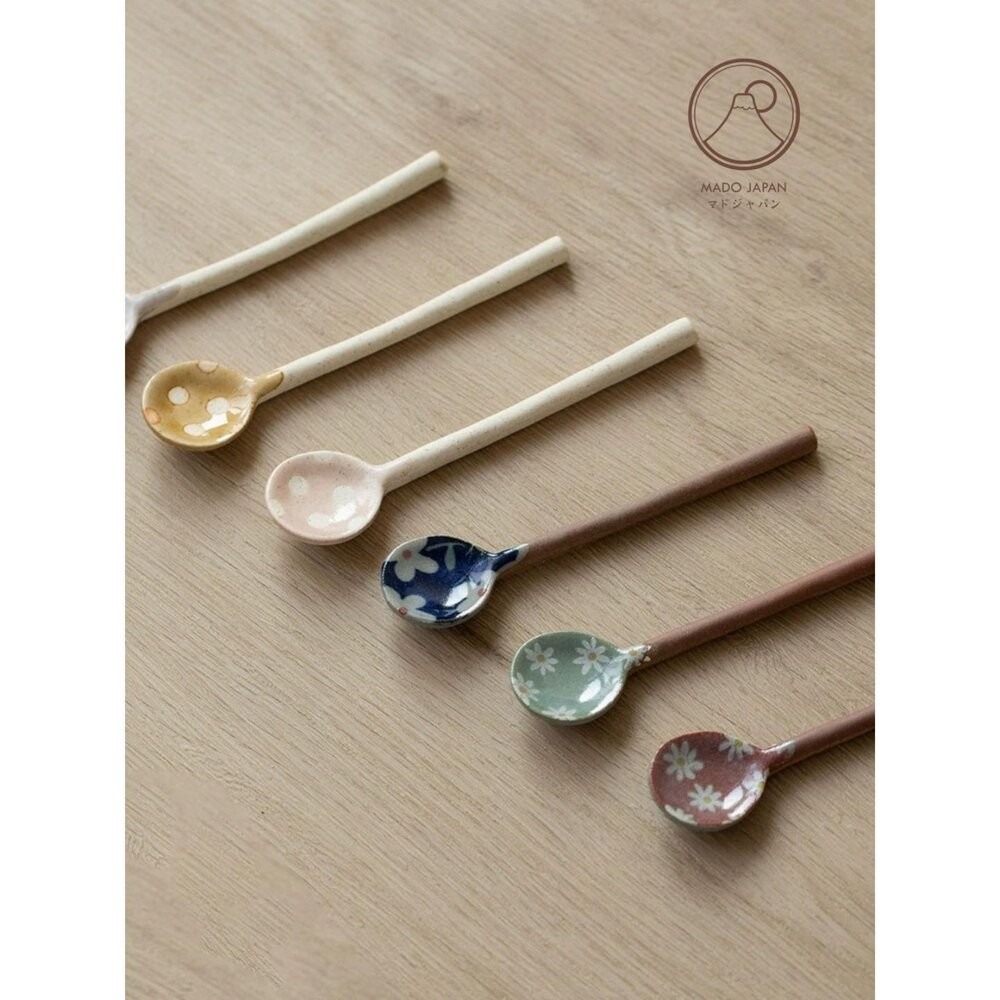日本製 美濃燒陶瓷湯匙 圓點/花卉 湯匙 | 粗陶 咖啡匙 甜點匙 環保餐具 調味料勺子 湯勺 勺子-細節圖4