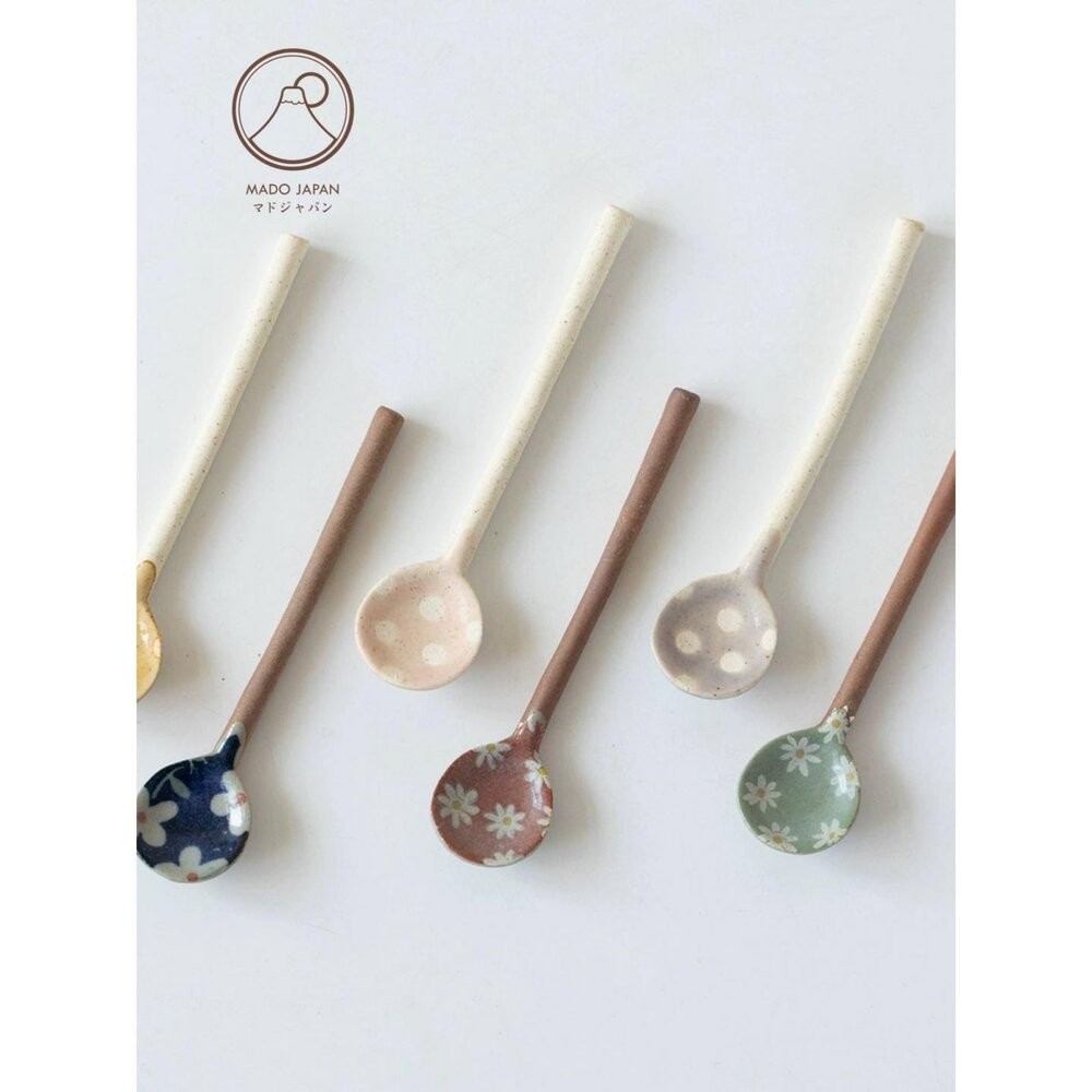 日本製 美濃燒陶瓷湯匙 圓點/花卉 湯匙 | 粗陶 咖啡匙 甜點匙 環保餐具 調味料勺子 湯勺 勺子-細節圖5