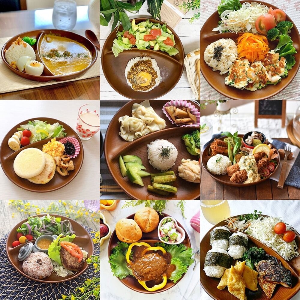 日本製 NH home 圓形分隔盤 分格盤 | 早餐盤 水果盤 輕食 露營 野餐 木紋 兒童餐具-細節圖2