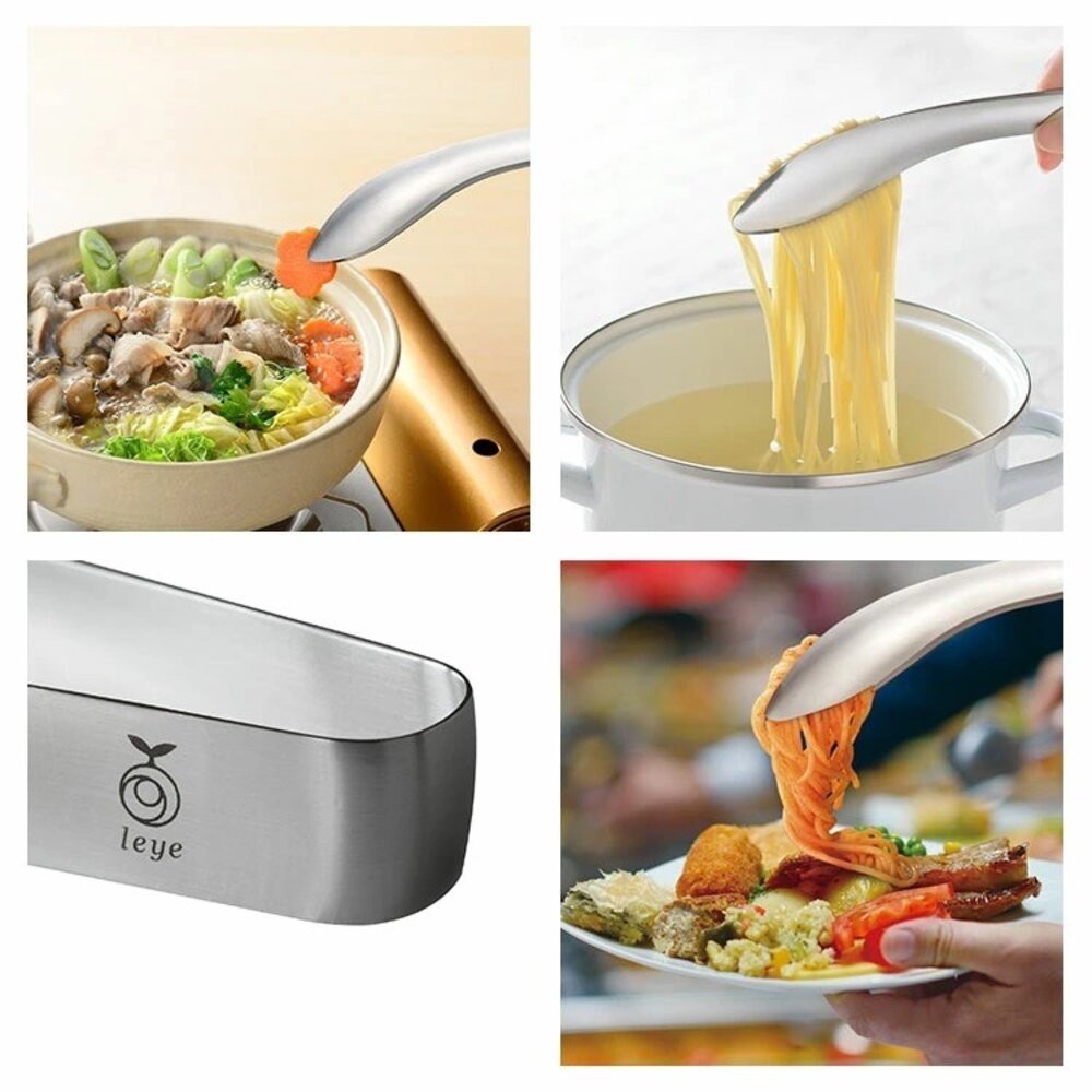 現貨 日本Leye 不鏽鋼不沾手食物夾 三款尺寸 獨家弧形設計 燒肉/沙拉/火鍋/點心夾 料理神隊友 日本進口-細節圖2