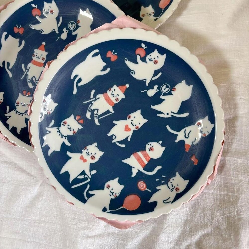 日本製 貓咪陶瓷餐盤 美濃燒 淺盤 點心盤 | 義大利麵盤 咖哩盤 小碟 盤子 貓咪盤 日式餐具-細節圖4