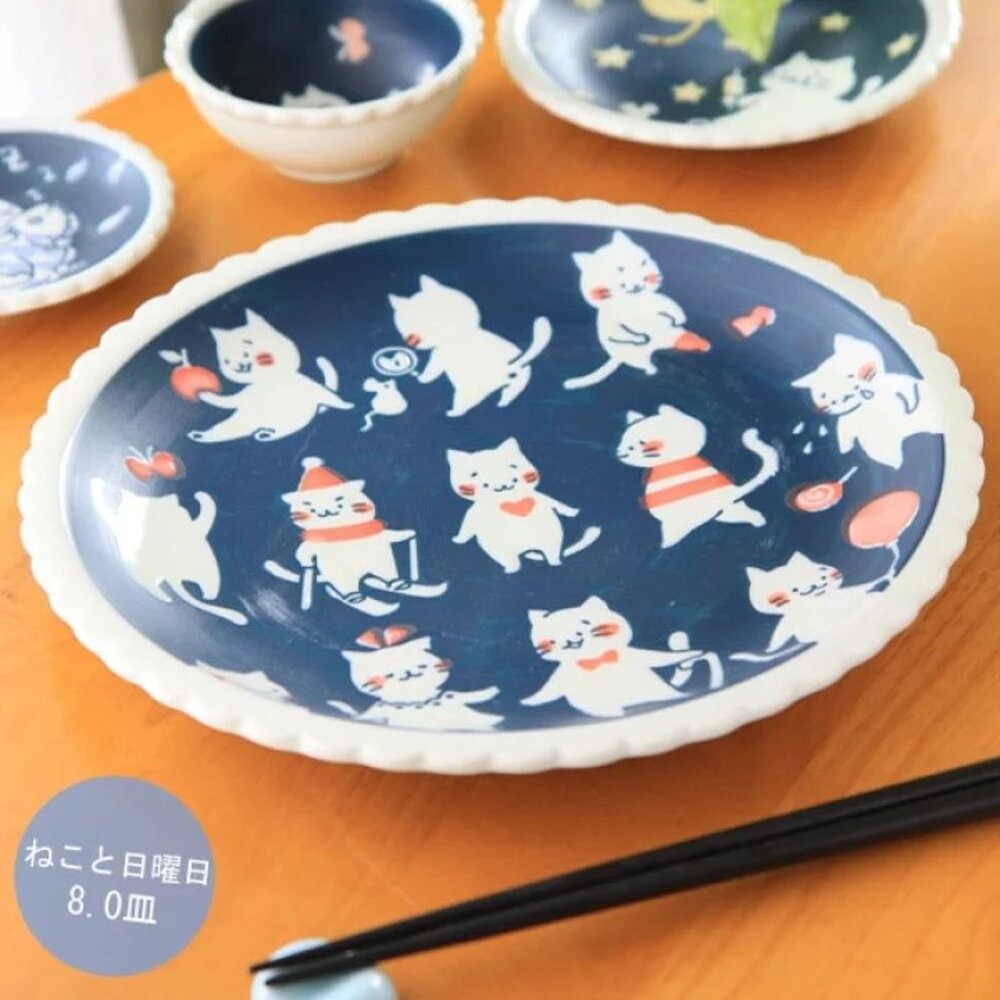 日本製 貓咪陶瓷餐盤 美濃燒 淺盤 點心盤 | 義大利麵盤 咖哩盤 小碟 盤子 貓咪盤 日式餐具-細節圖5