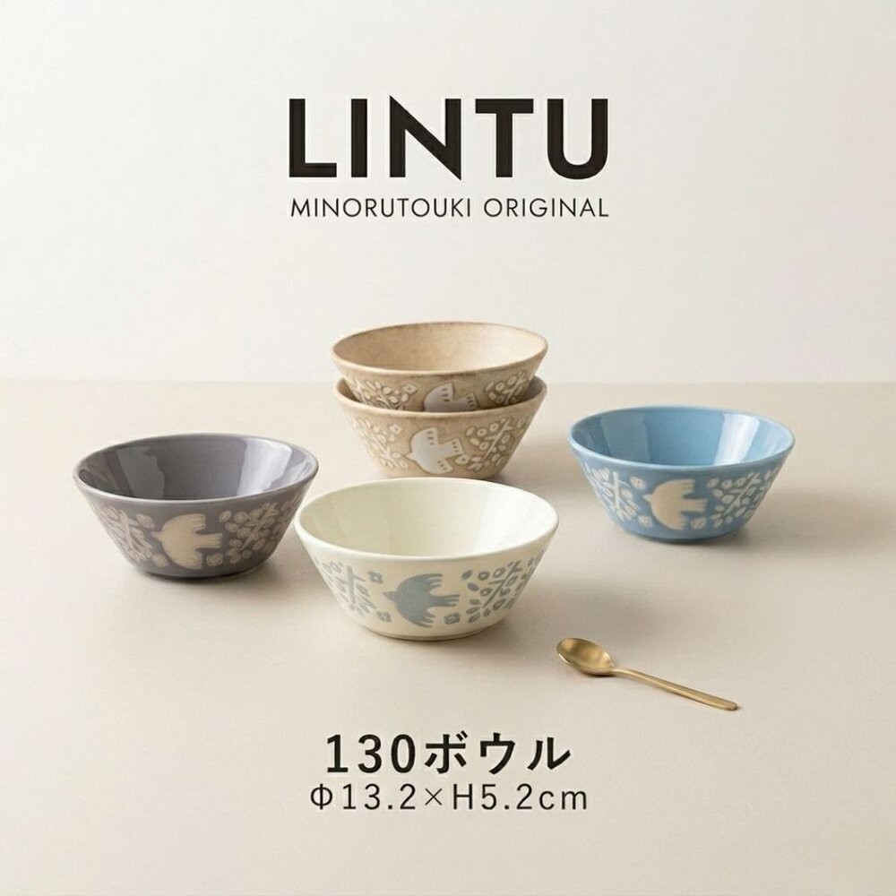 日本製美濃燒 LINTU北歐風沙拉碗 小鳥植物圖案 13cm餐碗 | 陶瓷碗 優格 麥片碗 甜點碗 質感餐盤 日本進口-細節圖2