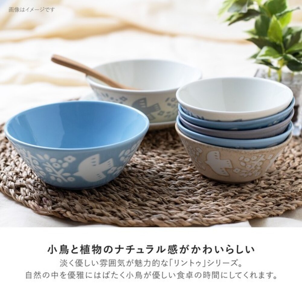 日本製美濃燒 LINTU北歐風沙拉碗 小鳥植物圖案 13cm餐碗 | 陶瓷碗 優格 麥片碗 甜點碗 質感餐盤 日本進口-細節圖3