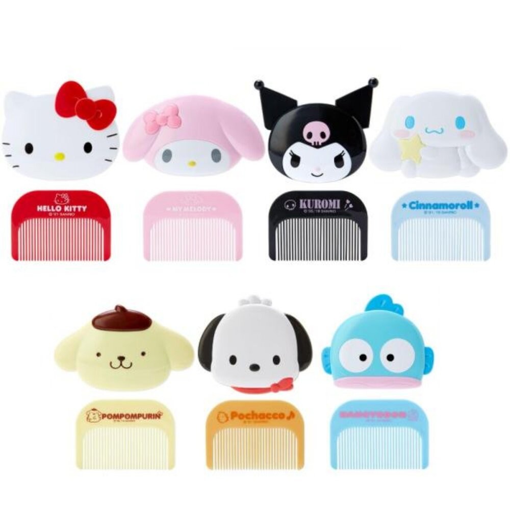 日本正版授權 三麗鷗隨身鏡梳組｜Sanrio 補妝鏡 化妝鏡 隨身梳 布丁狗 Kitty 日本美妝小物 日本進口-細節圖2