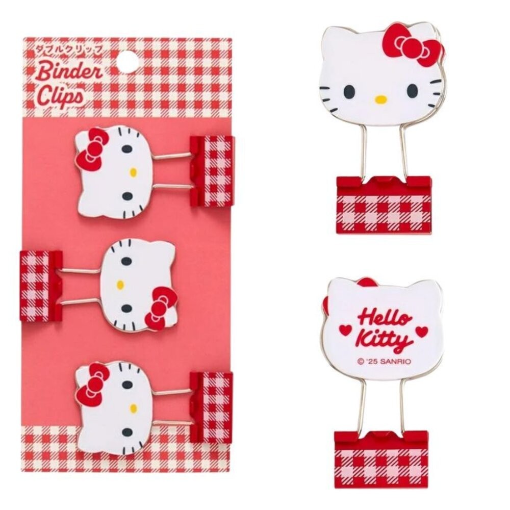 日本 Sanrio 三麗鷗精緻格紋造型長尾夾 3入組｜文件夾 資料夾 長尾夾 手帳夾 書夾 燕尾夾 日本文具 日本進口-規格圖11