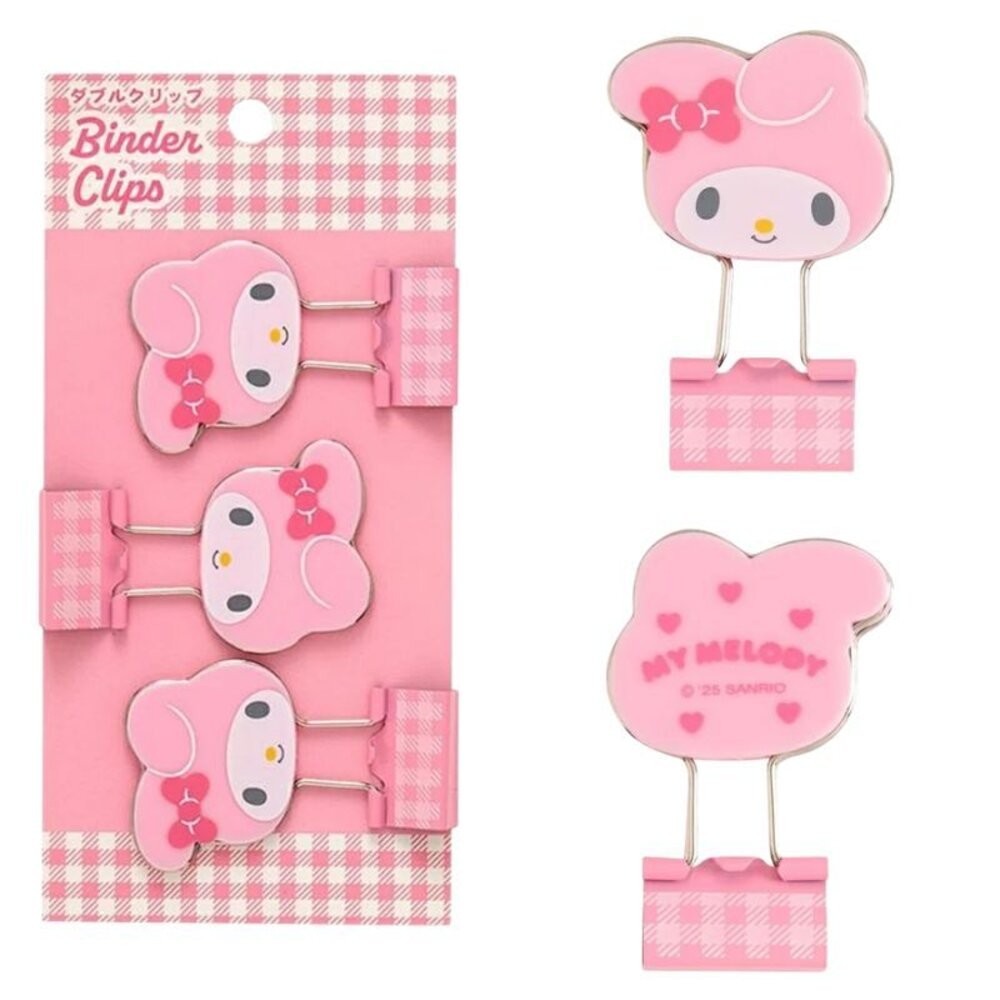 日本 Sanrio 三麗鷗精緻格紋造型長尾夾 3入組｜文件夾 資料夾 長尾夾 手帳夾 書夾 燕尾夾 日本文具 日本進口-規格圖11