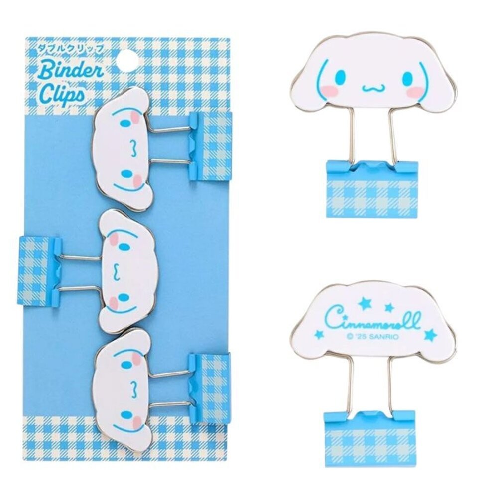 日本 Sanrio 三麗鷗精緻格紋造型長尾夾 3入組｜文件夾 資料夾 長尾夾 手帳夾 書夾 燕尾夾 日本文具 日本進口-規格圖11