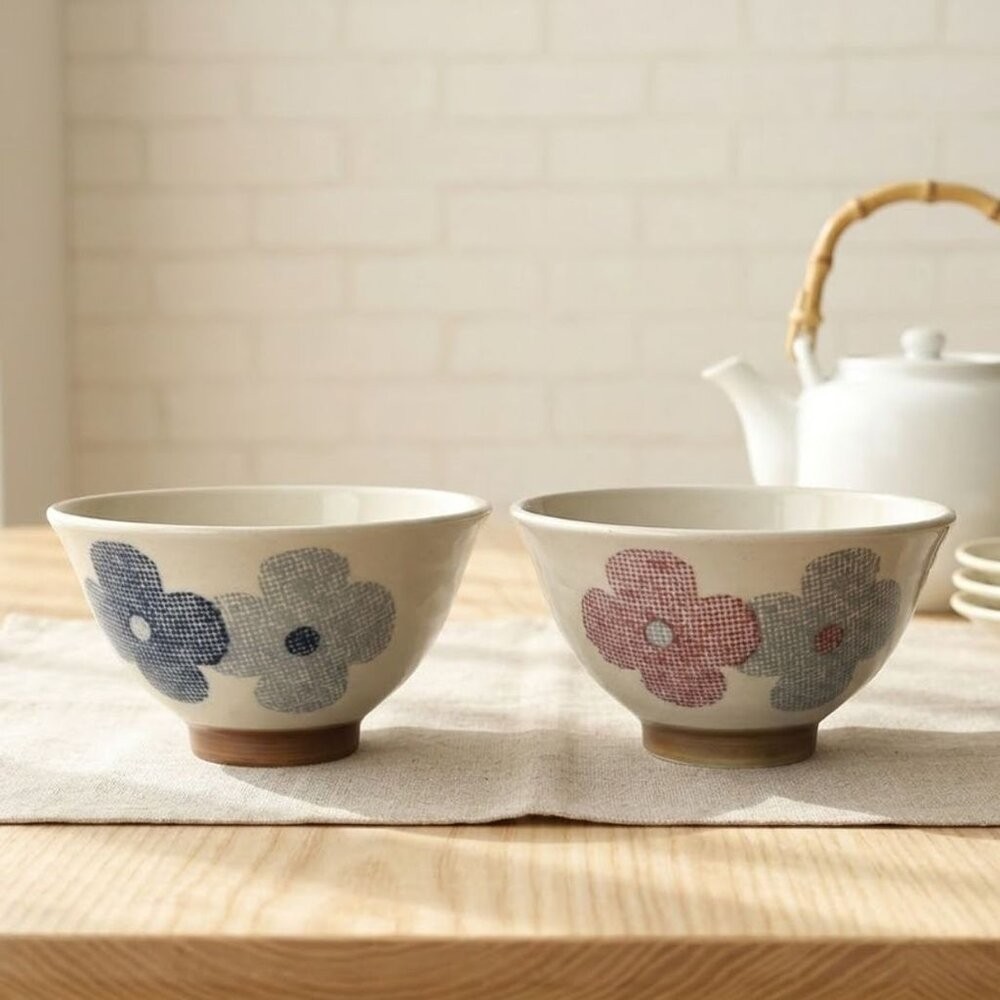 日本美濃燒 北歐花卉 輕量飯碗 兩色可選｜Calme 夫妻碗 情侶 對碗 質感輕量飯碗 居家日常餐碗 日本進口-規格圖8