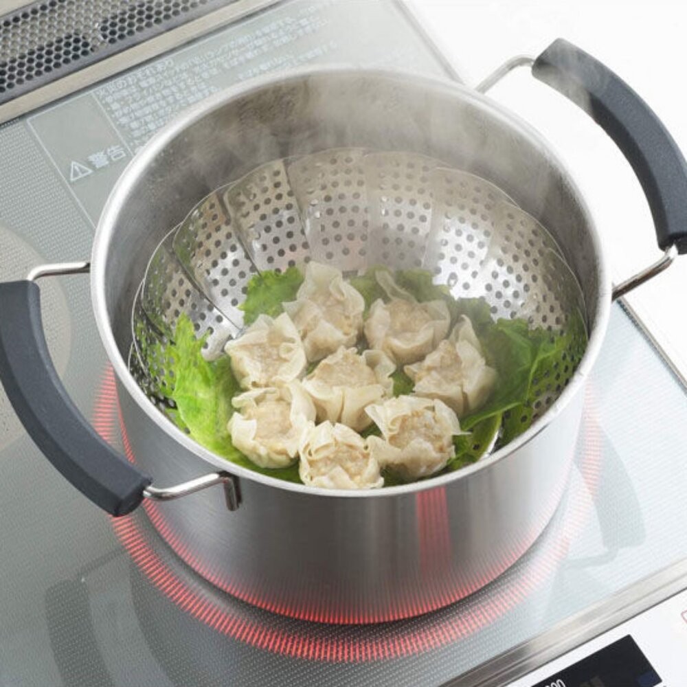 日本製 不鏽鋼伸縮蒸籠 蒸龍架 電鍋蒸籠 蒸籠 不鏽鋼架 瀝水架 瀝水籃 露營 廚房萬用架-細節圖7