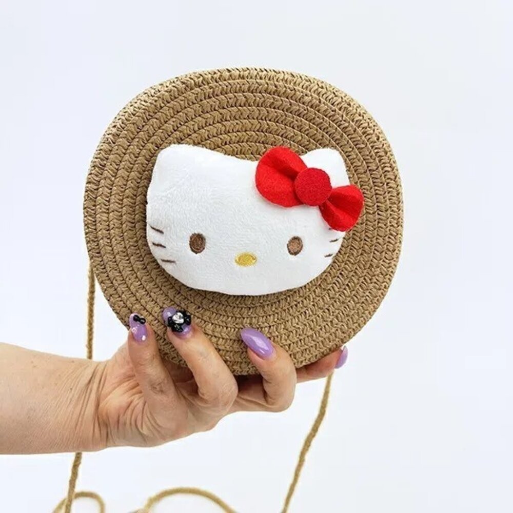 三麗鷗Sanrio 草編圓形小包｜可調肩帶 拉鍊開口 4款角色可選 日本 編織包 草編包 斜背小包 日本進口-細節圖4