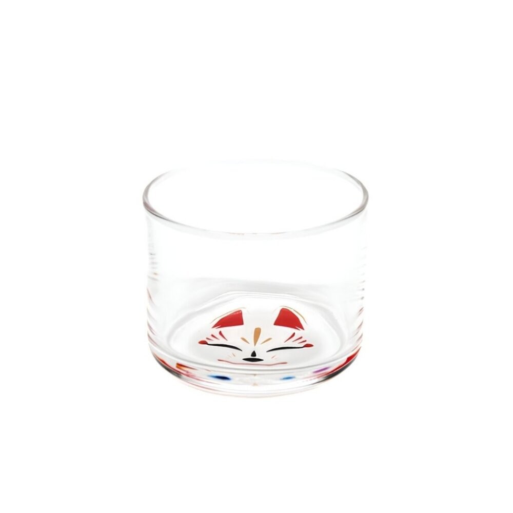 日本製 狐狸面具圖案 迷你玻璃杯｜職人手作感玻璃杯 清酒杯 小酒杯 日本傳統圖案 威士忌杯 水杯 日本進口-細節圖2
