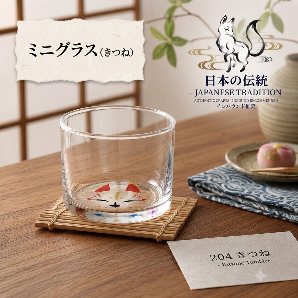 日本製 狐狸面具圖案 迷你玻璃杯｜職人手作感玻璃杯 清酒杯 小酒杯 日本傳統圖案 威士忌杯 水杯 日本進口-細節圖3