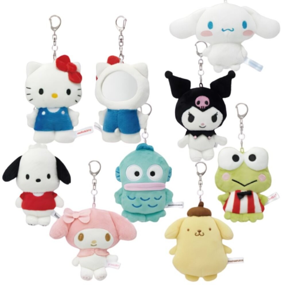 三麗鷗 毛絨吊飾化妝鏡 隨身鏡｜Hello Kitty 人魚漢頓 帕恰狗 補妝鏡 娃娃 大耳狗 包包配件-細節圖2