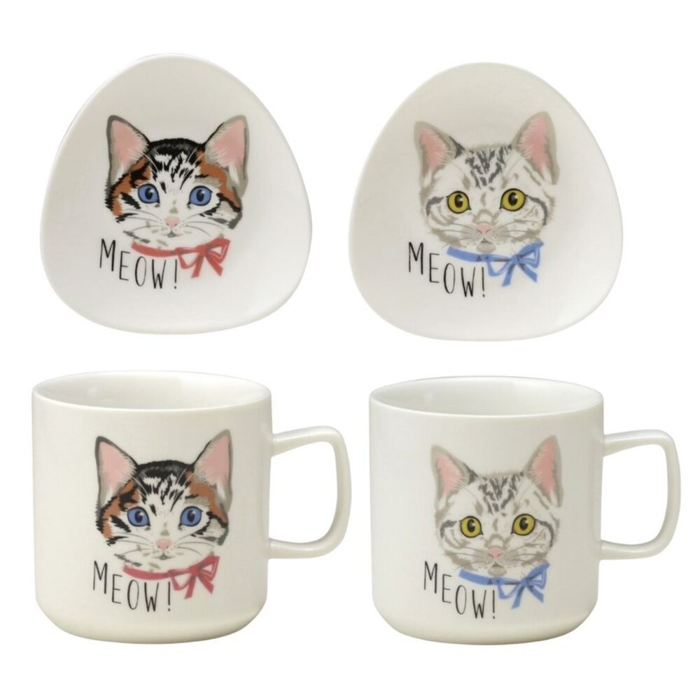 日本製 MEOW! MEOW!小貓馬克杯 三角小碟｜職人手繪貓咪 陶瓷馬克杯 咖啡杯 茶杯 點心碟 飾品盤 日本進口-細節圖2