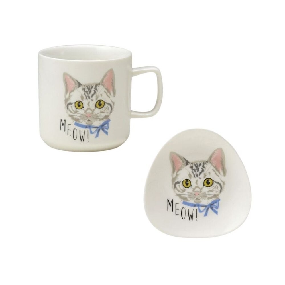 日本製 MEOW! MEOW!小貓馬克杯 三角小碟｜職人手繪貓咪 陶瓷馬克杯 咖啡杯 茶杯 點心碟 飾品盤 日本進口-規格圖6