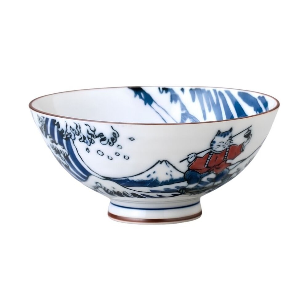 日本製 職人工藝 神奈川沖浪裏 波浪釣貓陶飯碗｜日系手作感飯碗 湯碗 浮世繪風陶器碗 日本進口-細節圖2