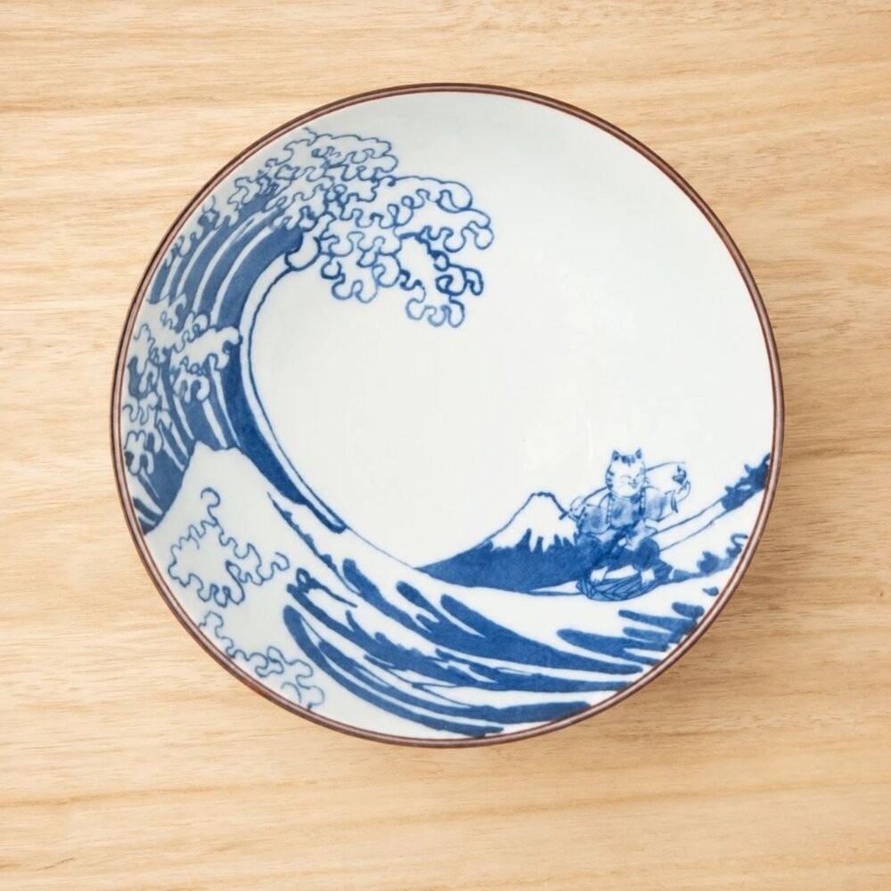 日本製 職人工藝 神奈川沖浪裏 波浪釣貓陶飯碗｜日系手作感飯碗 湯碗 浮世繪風陶器碗 日本進口-細節圖4