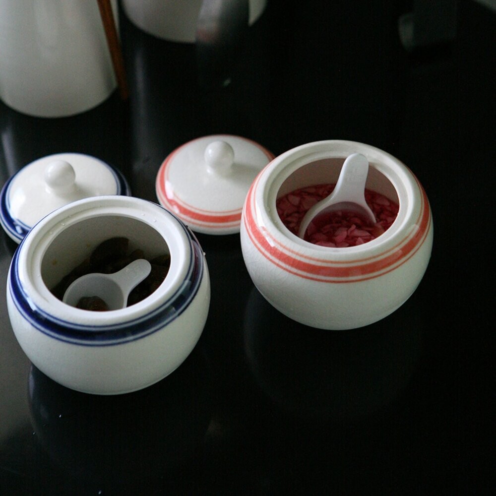 日本製 六魯 rokuro 深藍線條昭和復古 300ml 附蓋調味料罐｜陶瓷 醬油罐 糖罐 鹽罐 日本進口-細節圖5