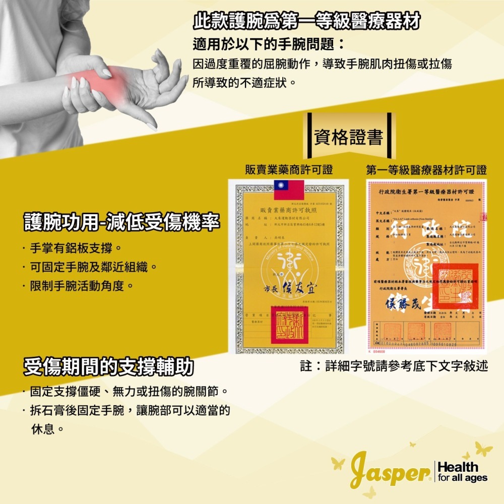 【大來護具】 護腕 手腕護具 醫療級護腕 護手腕固定不亂動 睡覺可使用 可寫字 護腕 護手腕（米色 膚色) N001B-細節圖2