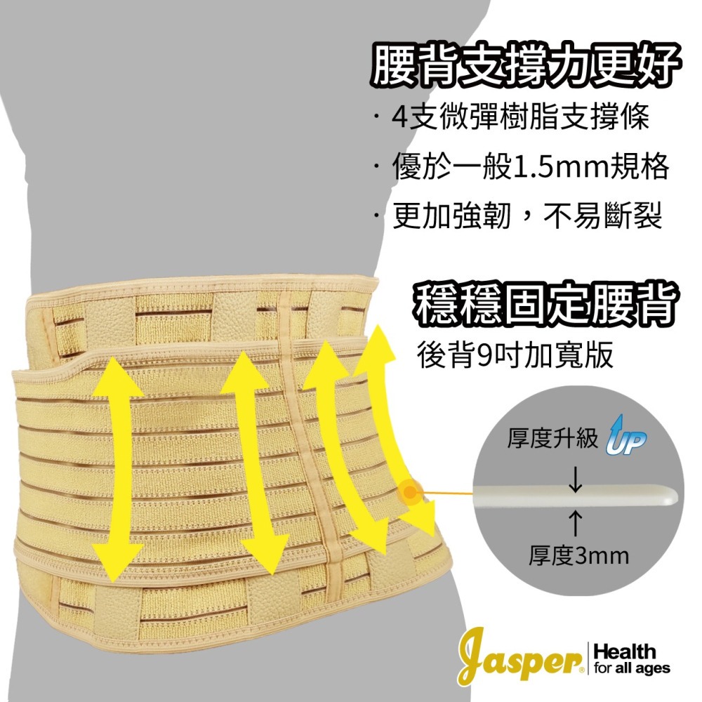 【JASPER大來護具】護腰帶 護腰 工作護腰 9英吋束腰 透氣4支撐條 (米色 膚色) 雙重加壓 護腰護具 JL006-細節圖2