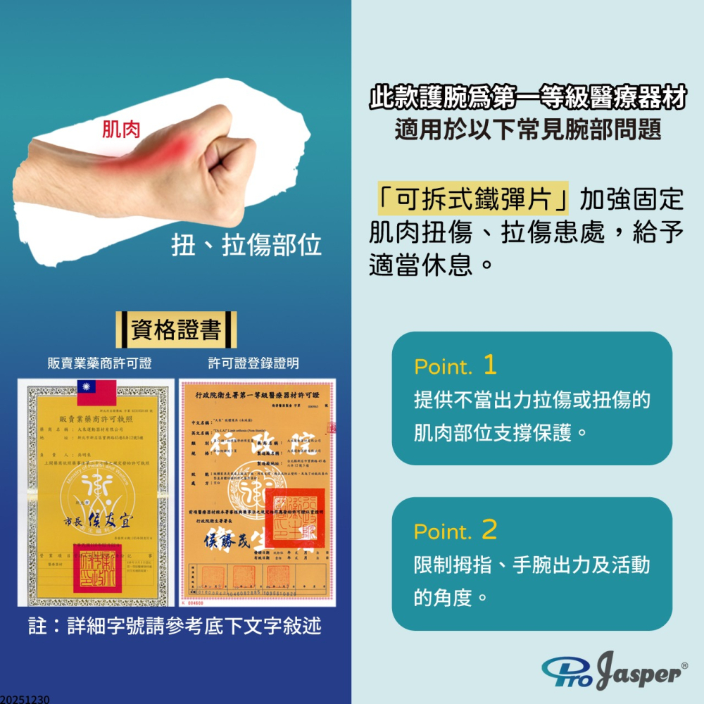 【ProJasper大來護具】護腕 拇指護腕 醫療級護腕【台灣製】固定拇指 大拇指護具  護腕護具 FA002B-細節圖2