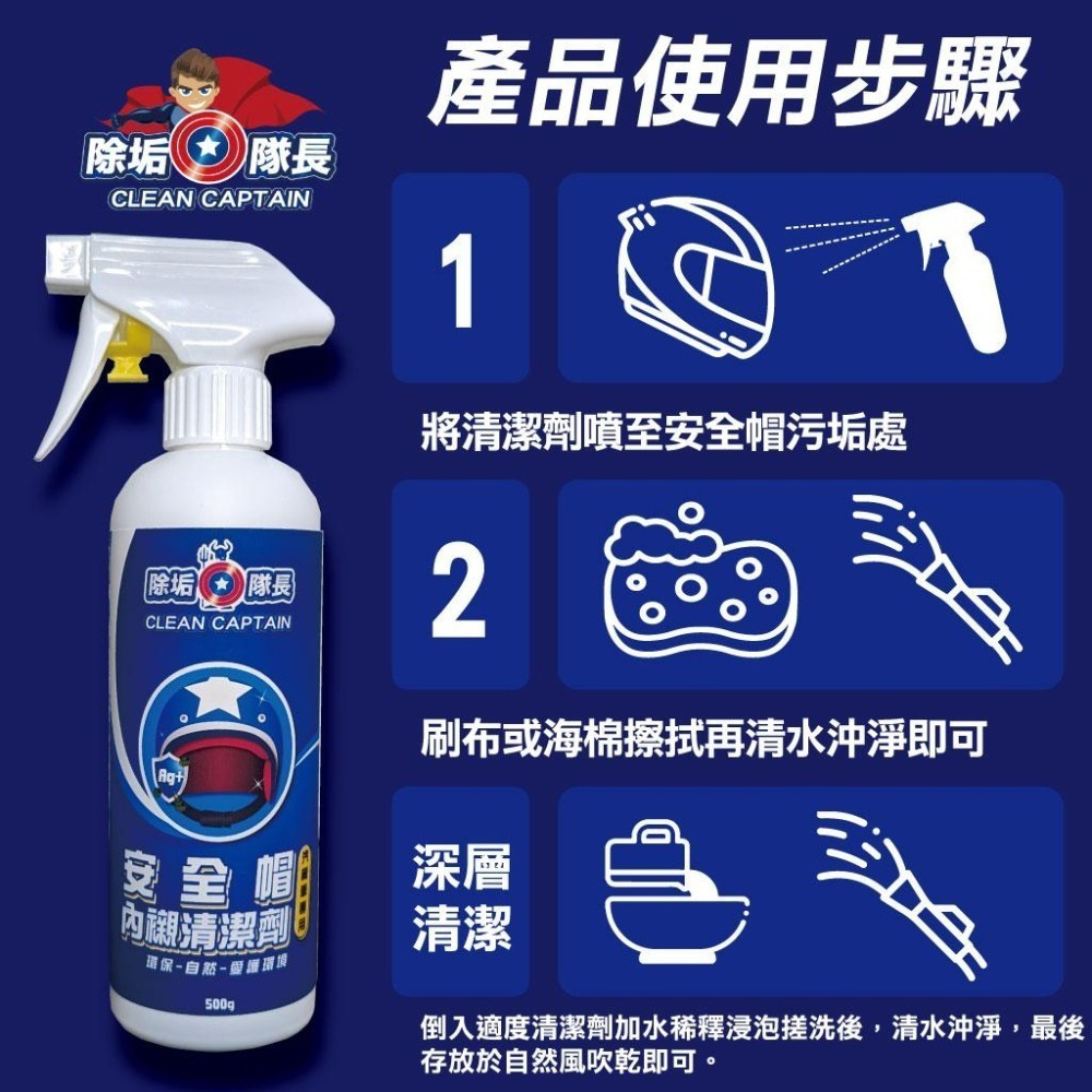 【除垢隊長】安全帽內襯清潔劑 汽機車專用 500g 台灣製造 安全帽清潔劑 重機安全帽清潔 安全帽消毒 去除油臭細菌-細節圖8