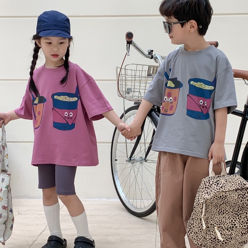 兒童杯子T恤夏季男女童韓版卡通印花寬鬆薄款上衣-細節圖2